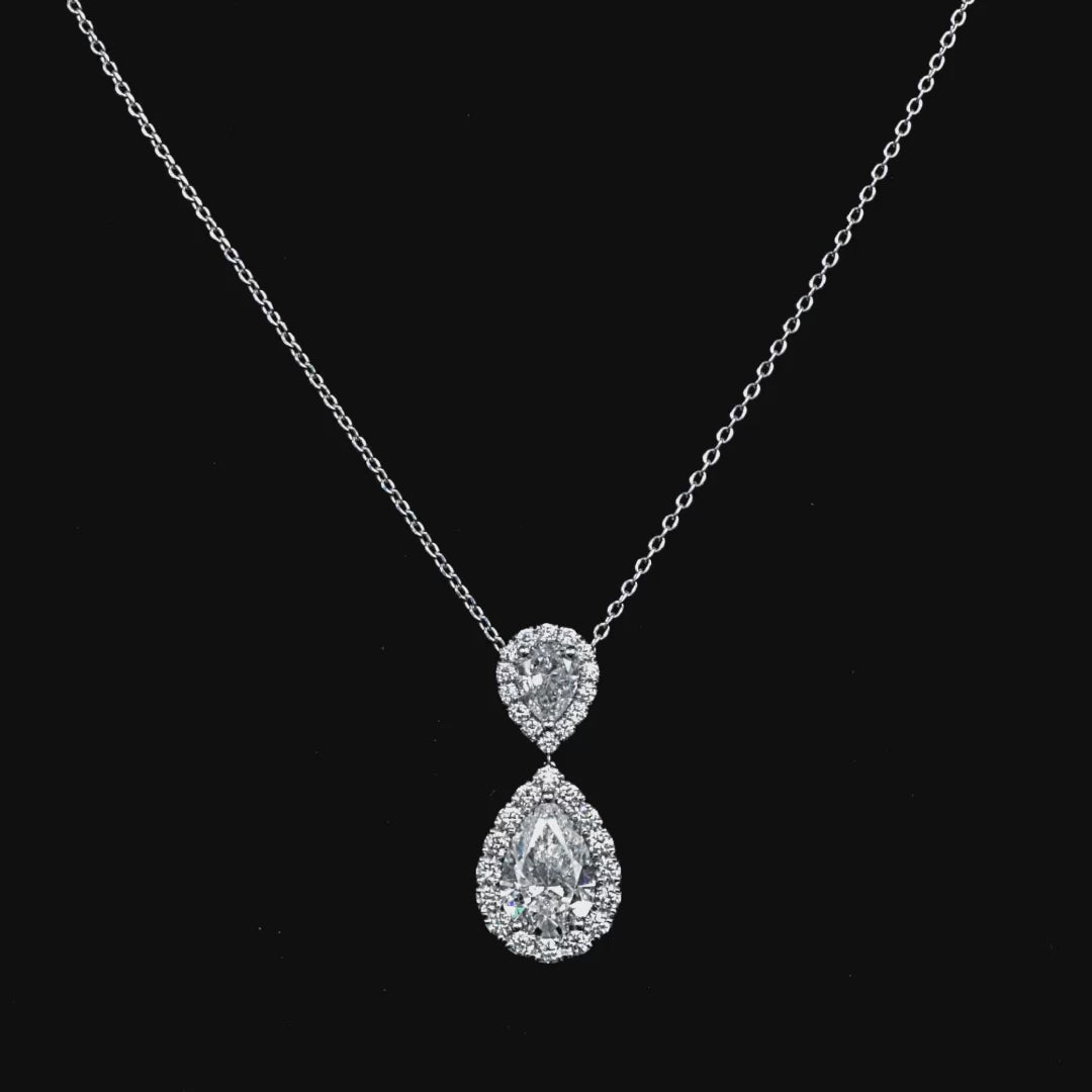3.06 CT. Pear Cut and Round Brilliant Diamond Pendant Necklace in 14K White Gold