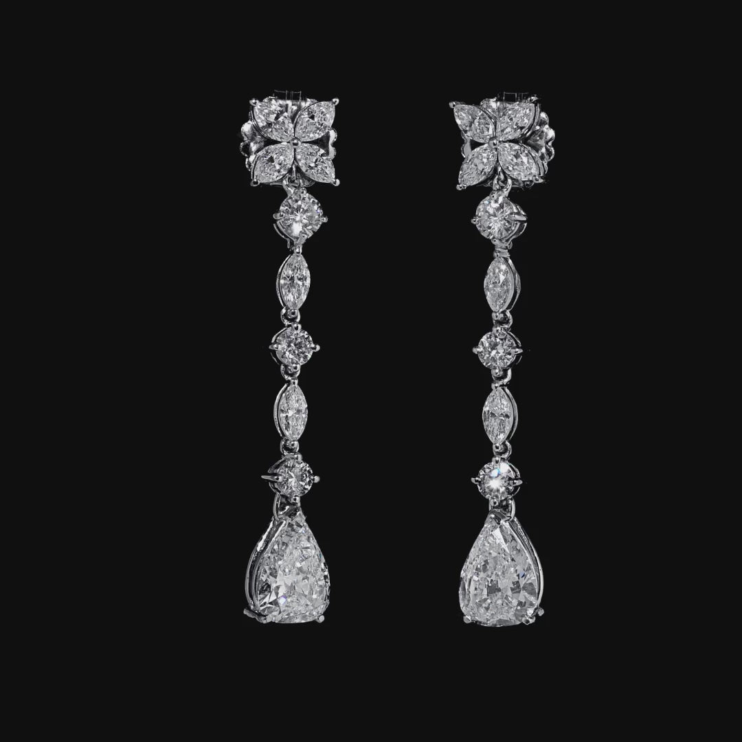 7.25 CT. Mixed Cut Diamond Dangle Earrings in 14K White Gold