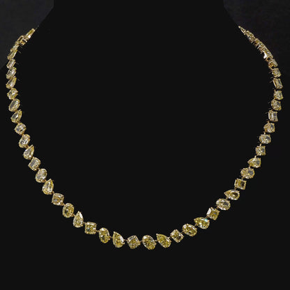Mixed Cut Fancy Yellow Diamond Riviera Necklace in 18K Yellow Gold