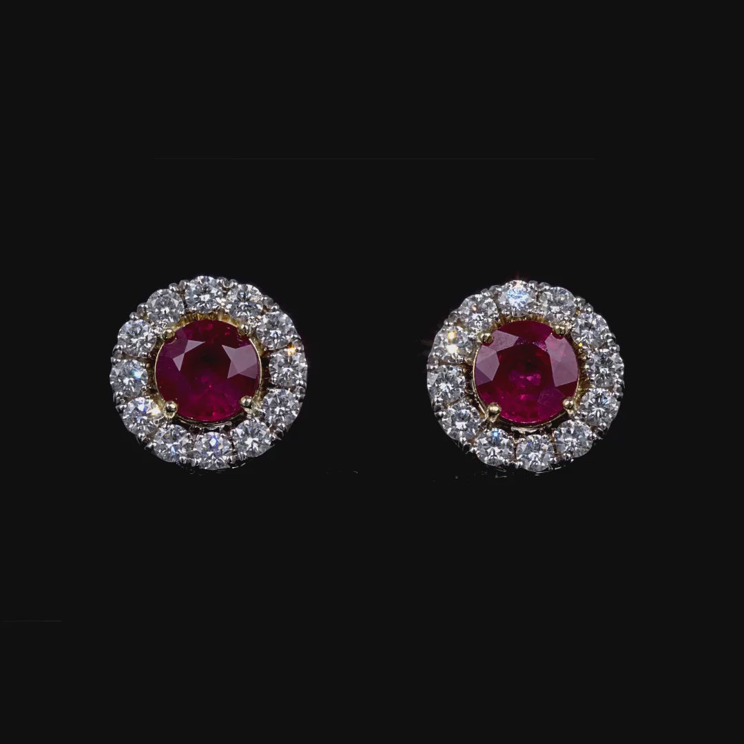2.78 CT. Round Brilliant Ruby and Diamond Halo Stud Earrings