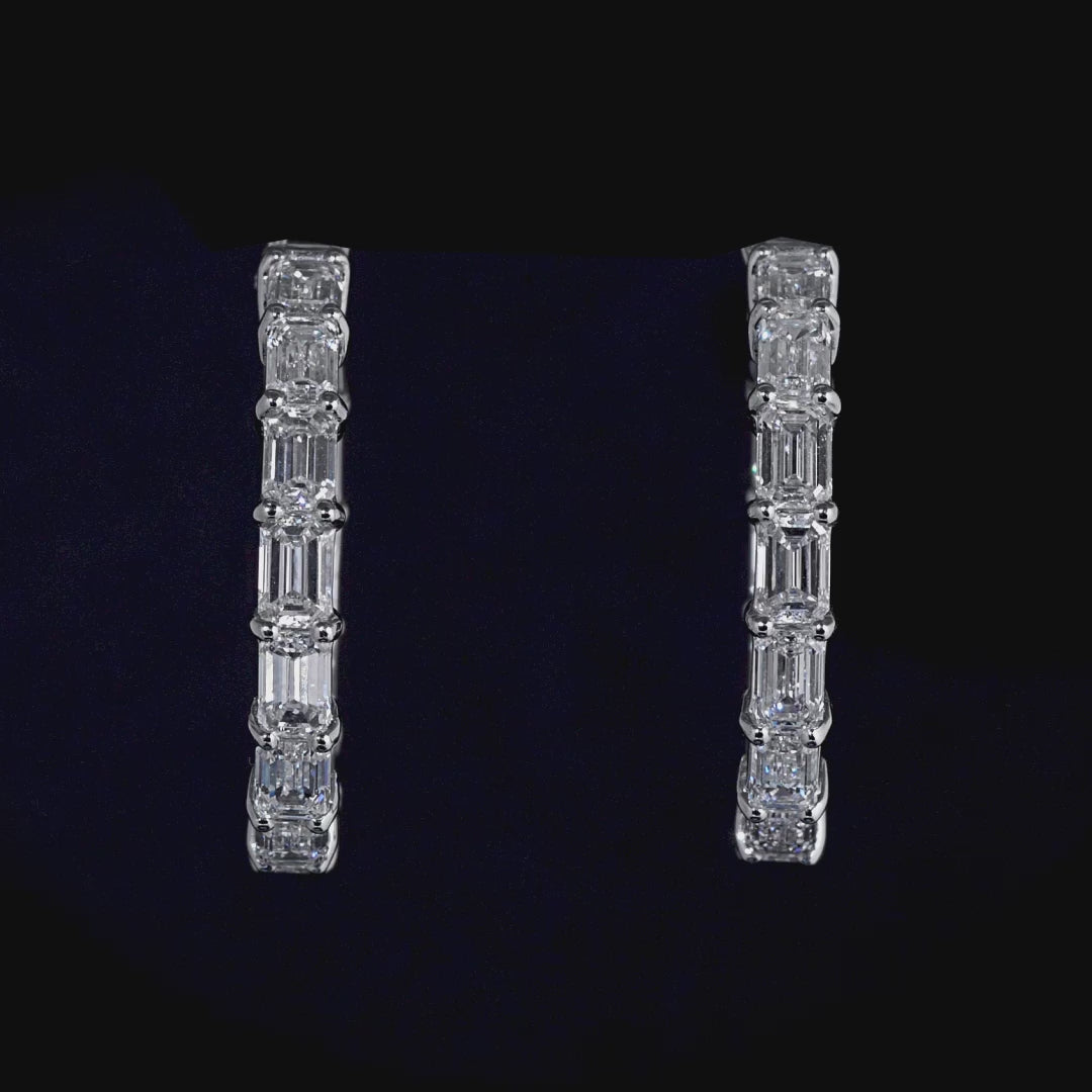 6.09 CT. Emerald Cut Diamond Hoop Earrings in 14K White Gold