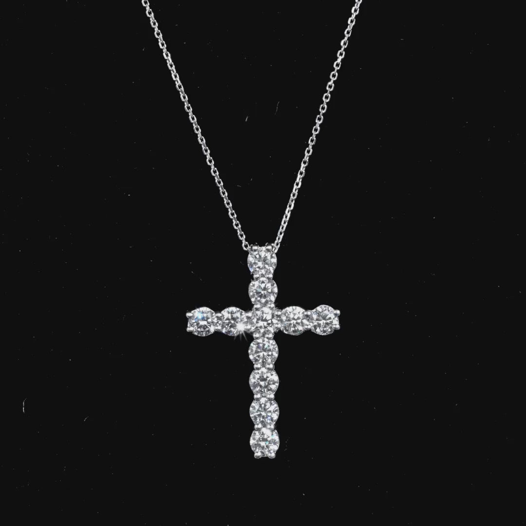 2.59 CT. Round Brilliant Diamond Cross Pendant Necklace in 14K White Gold