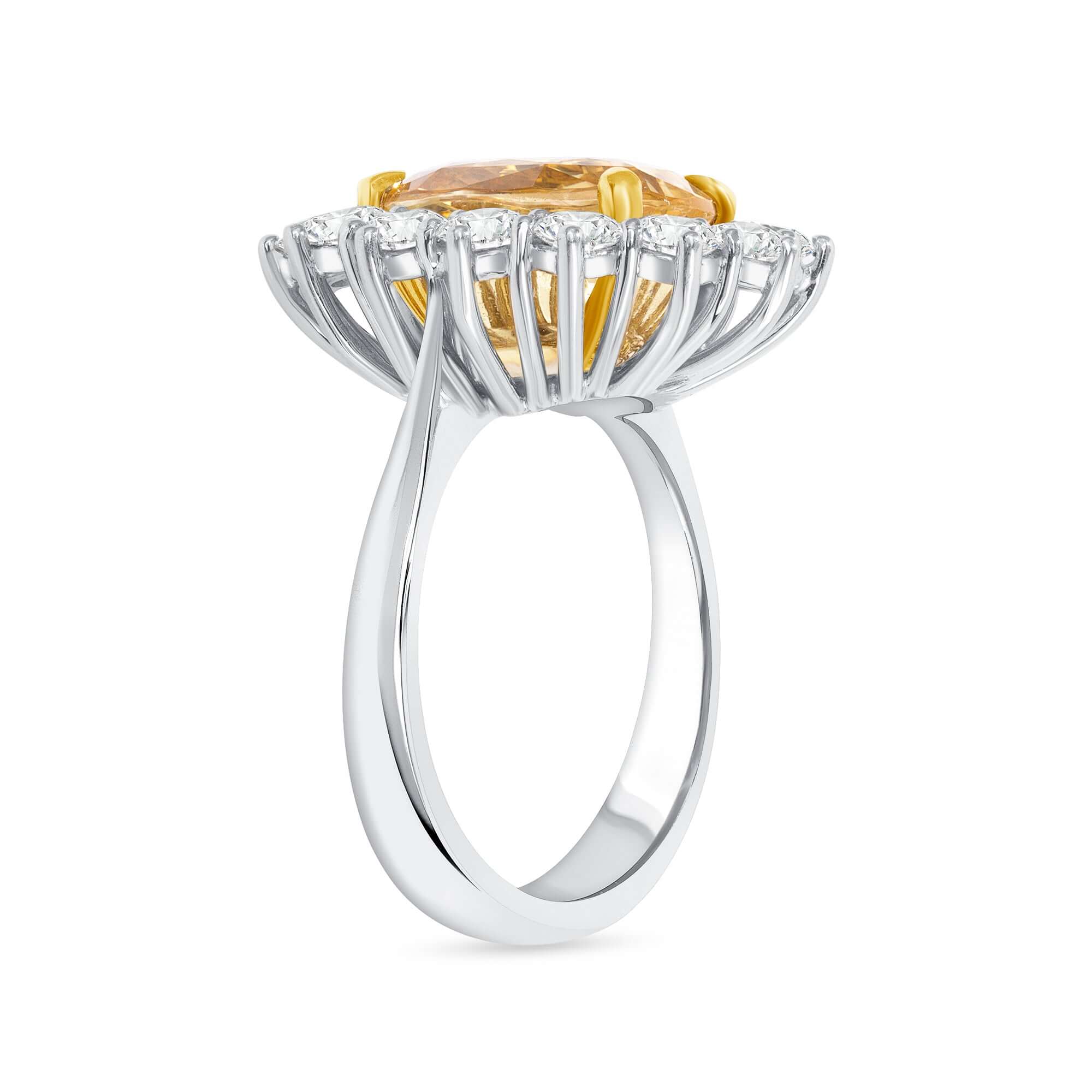 7.86 CT. Oval Yellow Sapphire and Round Brilliant Diamond Ring in Platinum - Halo Ring