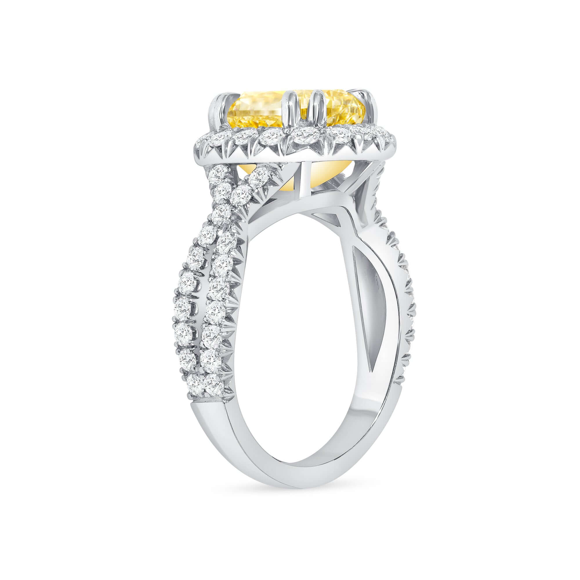 4.17 CT. Halo Cushion Cut YZ Yellow Diamond Ring in Platinum - Halo Ring