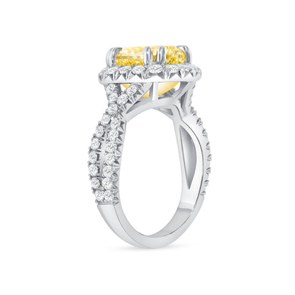 4.17 CT. Halo Cushion Cut YZ Yellow Diamond Ring in Platinum