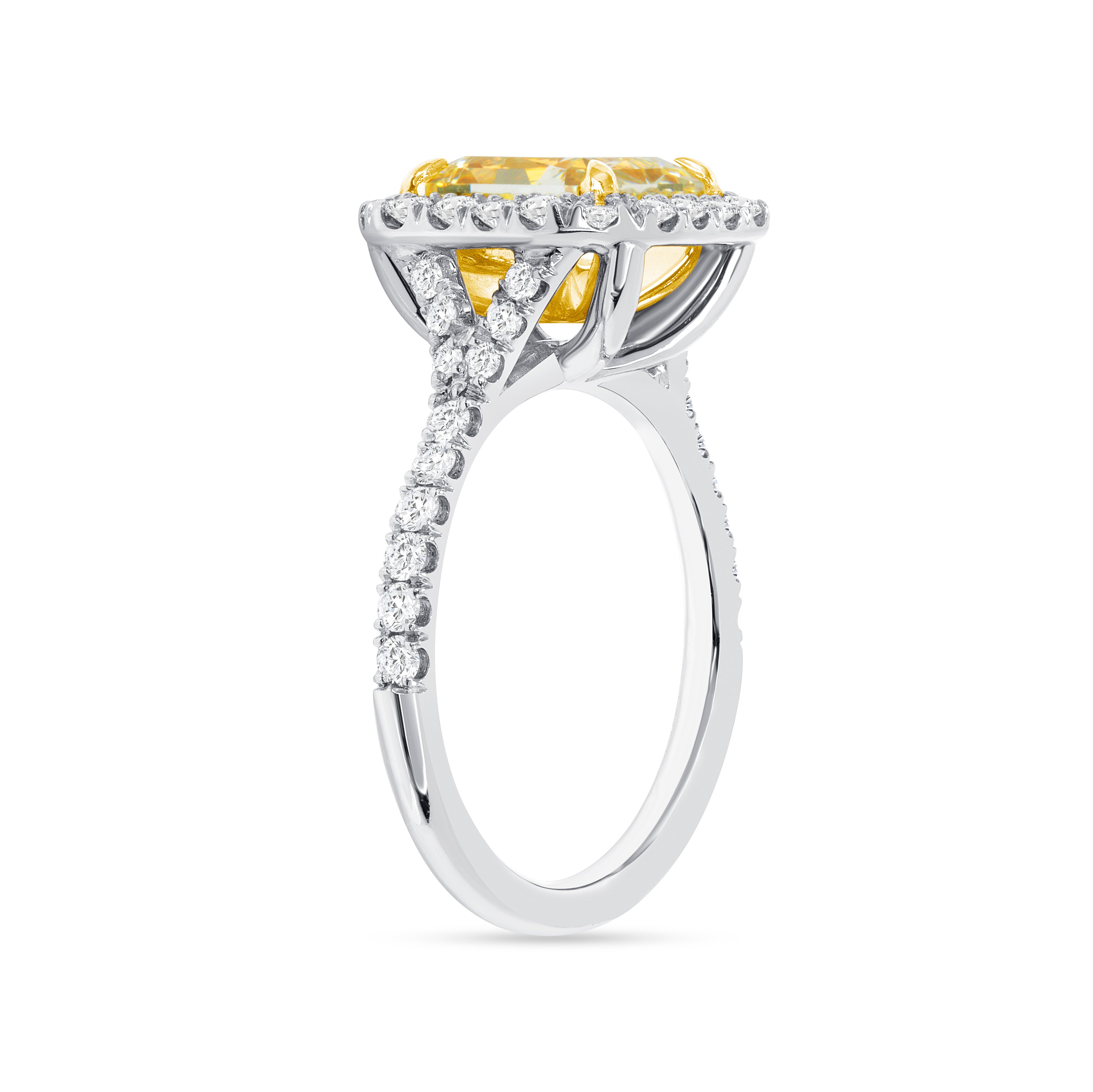 3.64 CT. Halo Radiant Cut YZ Yellow Diamond Ring in Platinum and 18K Yellow Gold