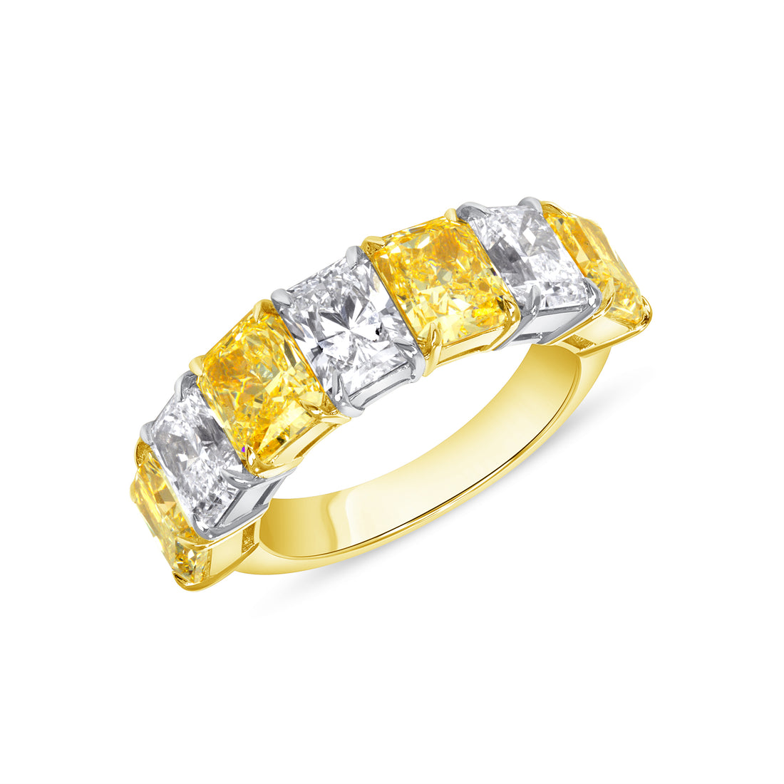 6.20 CT. Fancy Light Yellow Diamond and Radiant Cut Diamond Half Eternity Band in 18K Yellow Gold and Platinum