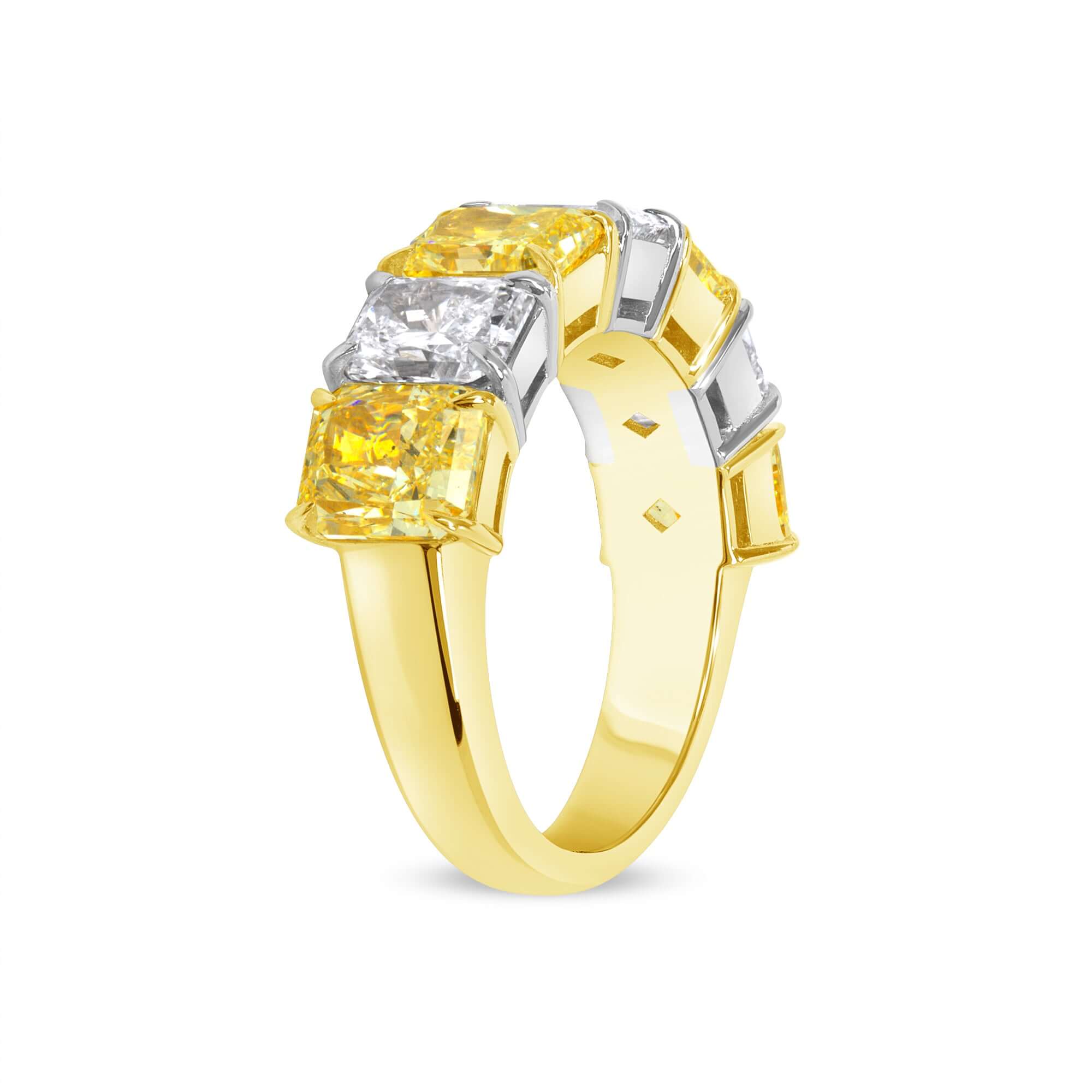 6.20 CT. Fancy Light Yellow Diamond and Radiant Cut Diamond Half Eternity Band in 18K Yellow Gold and Platinum - Half Eternity Ring