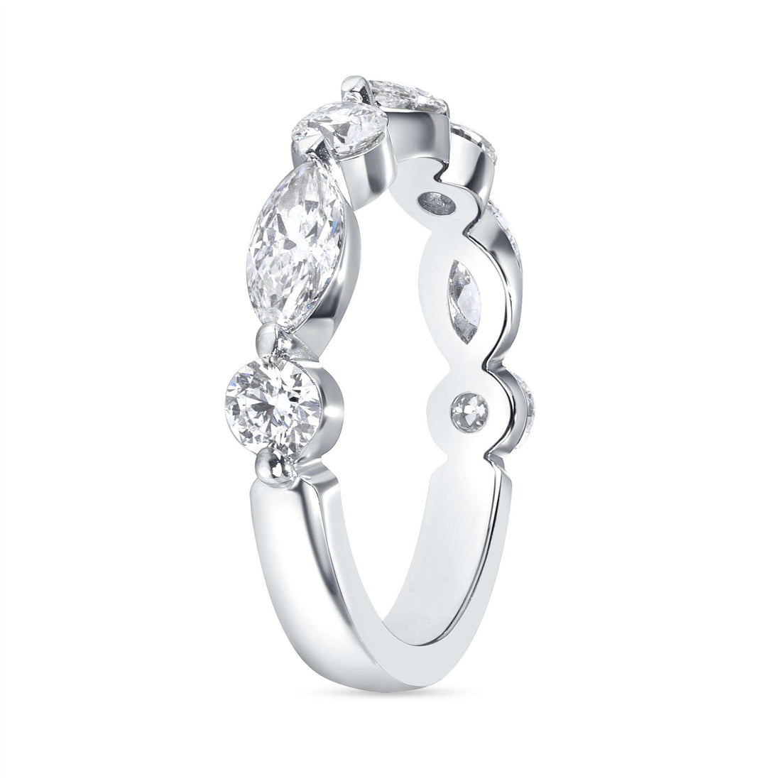 1.32 CT. Alternating Round Brilliant and Marquise Cut Diamond Half Eternity Band in Platinum - Half Eternity Ring