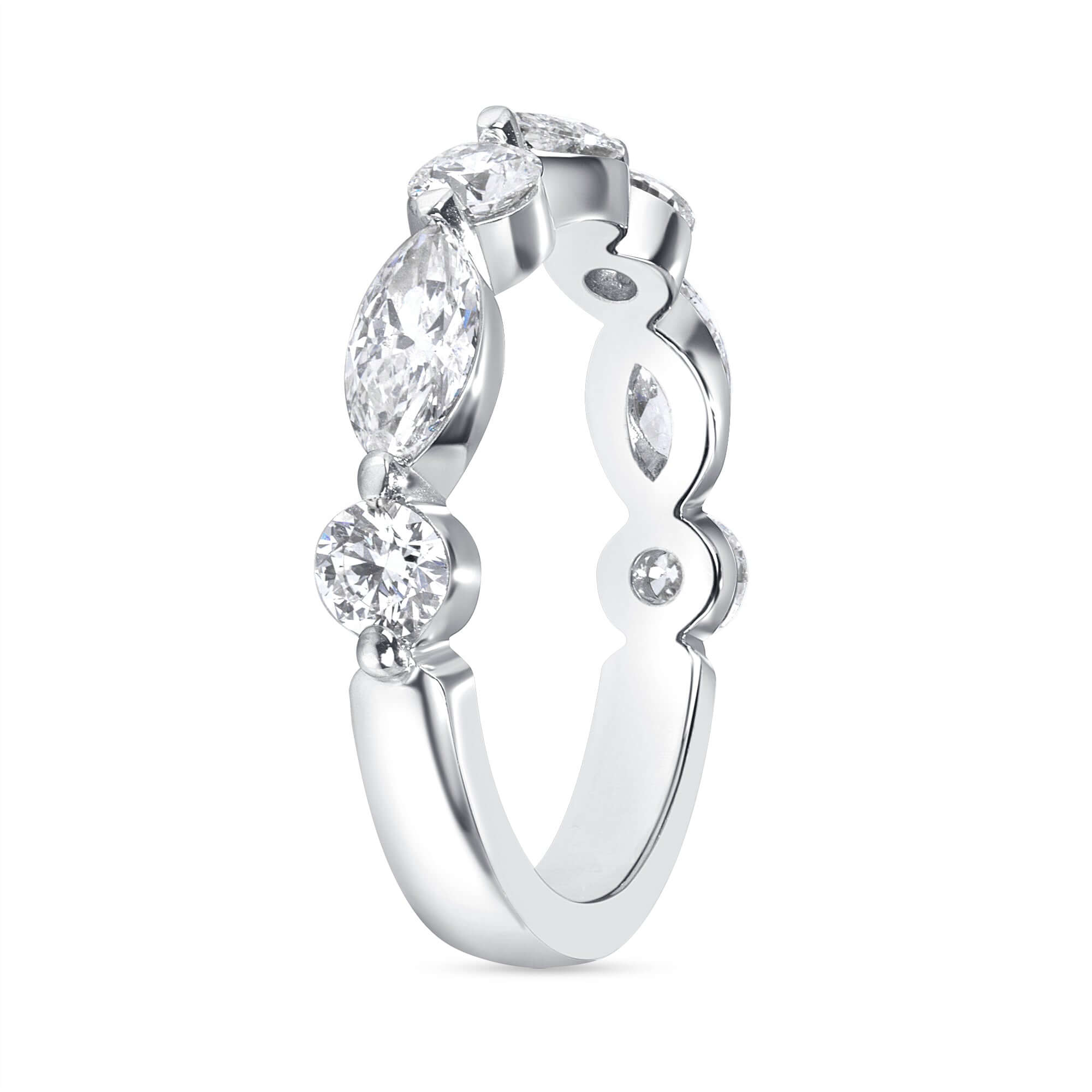 1.32 CT. Alternating Round Brilliant and Marquise Cut Diamond Half Eternity Band in Platinum - Half Eternity Ring
