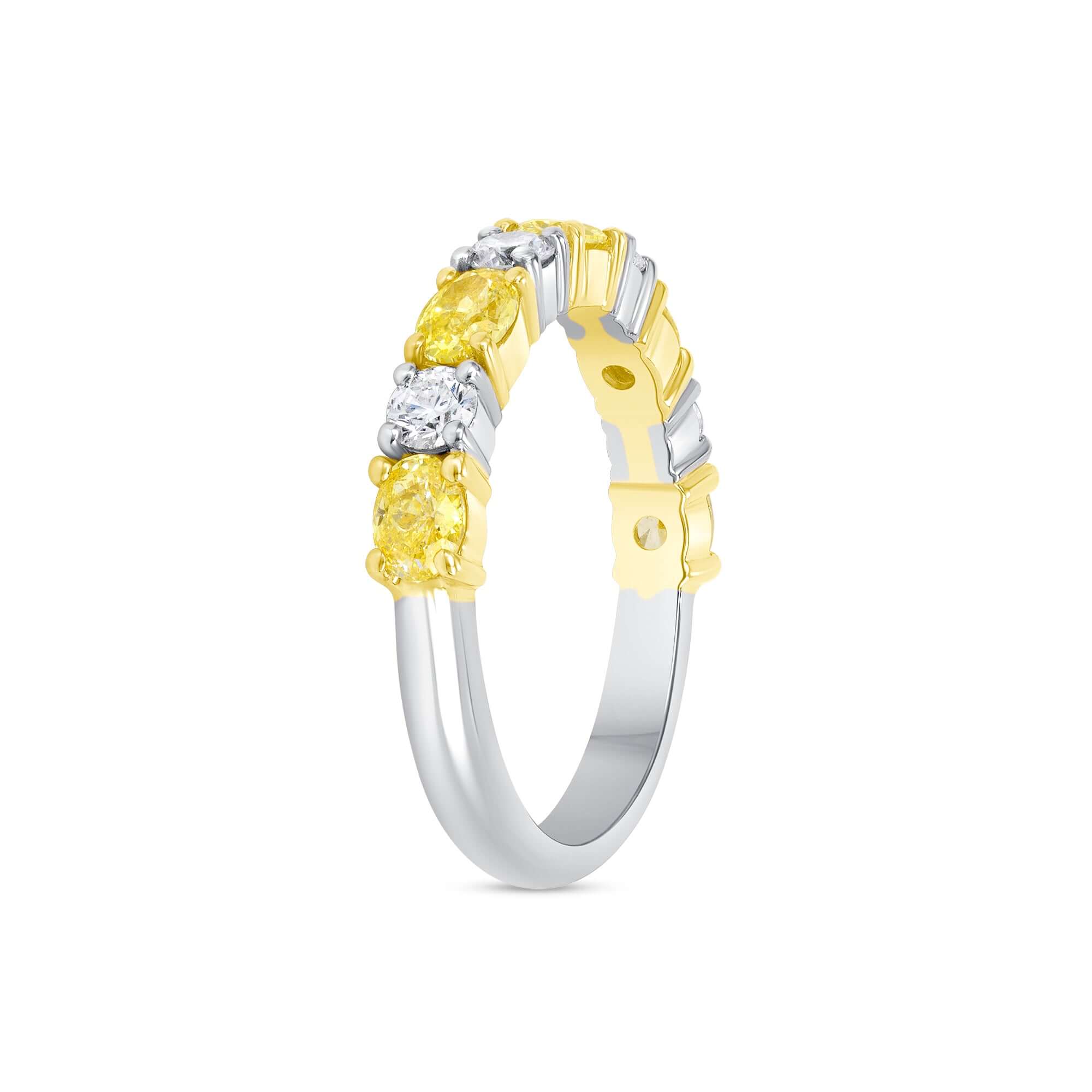 1.34 CT. Alternating Oval Cut Fancy Yellow Diamond and Round Brilliant Diamond Ring in 18K Yellow Gold and Platinum - Half Eternity Ring