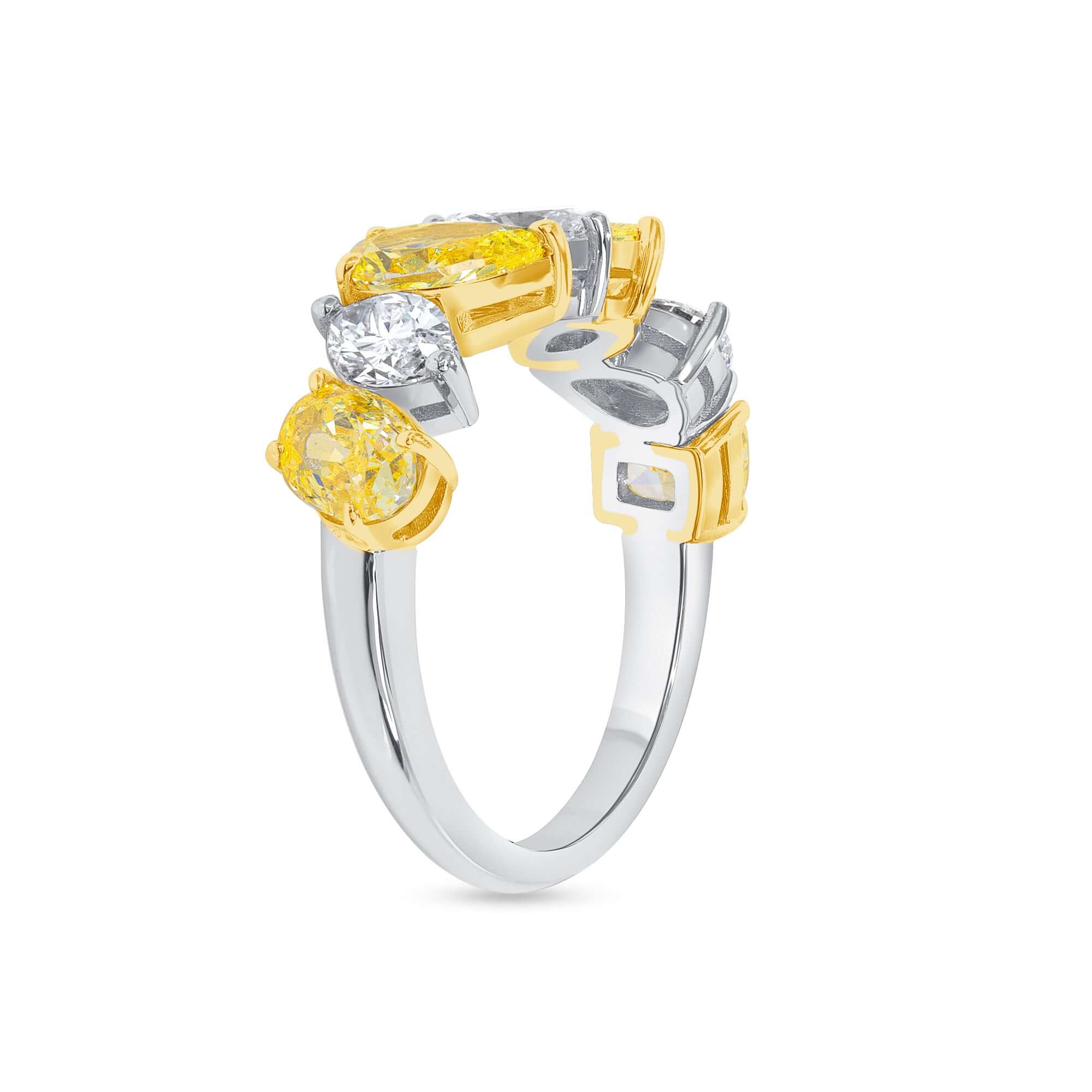 3.12 CT. Fancy Shape Fancy Yellow Diamond Ring in 18K Yellow Gold and Platinum - Half Eternity Ring