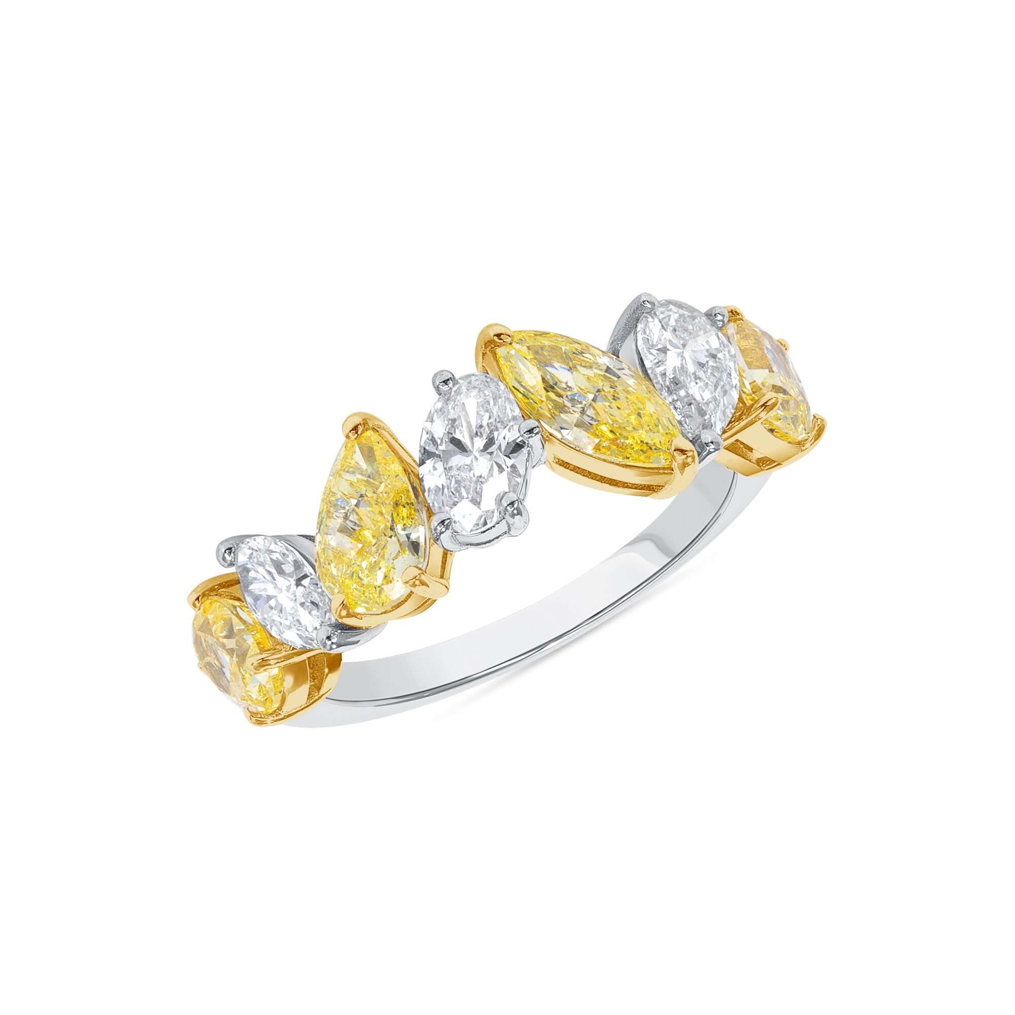 3.12 CT. Fancy Shape Fancy Yellow Diamond Ring in 18K Yellow Gold and Platinum - Half Eternity Ring