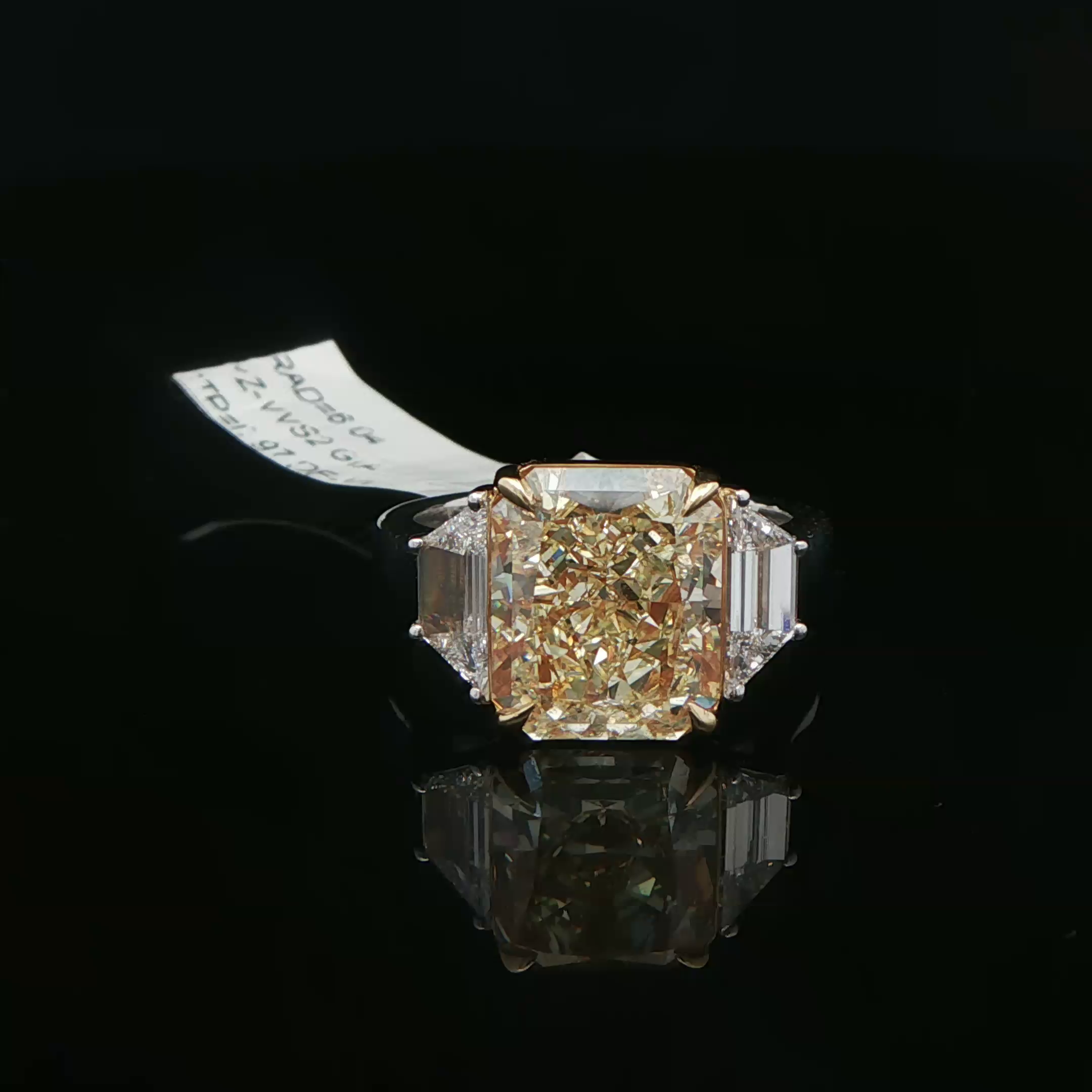 6.04 carat YZ radiant diamond ring on display