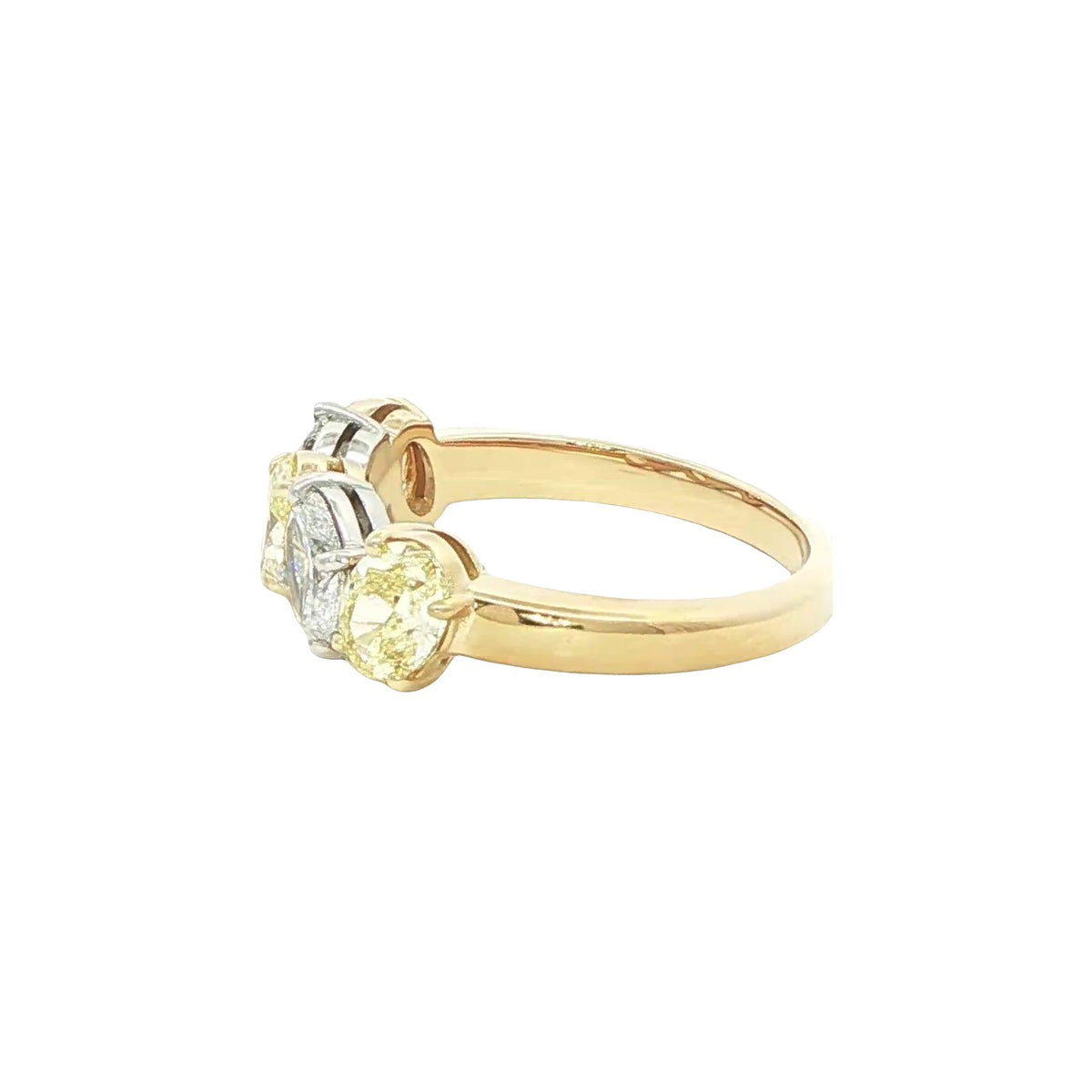 1.76 CT. Fancy Yellow Diamond and Oval Diamond Five Stone Ring in 18K Yellow and White Gold view 2