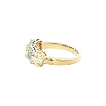 1.76 CT. Fancy Yellow Diamond and Oval Diamond Five Stone Ring in 18K Yellow and White Gold view 2