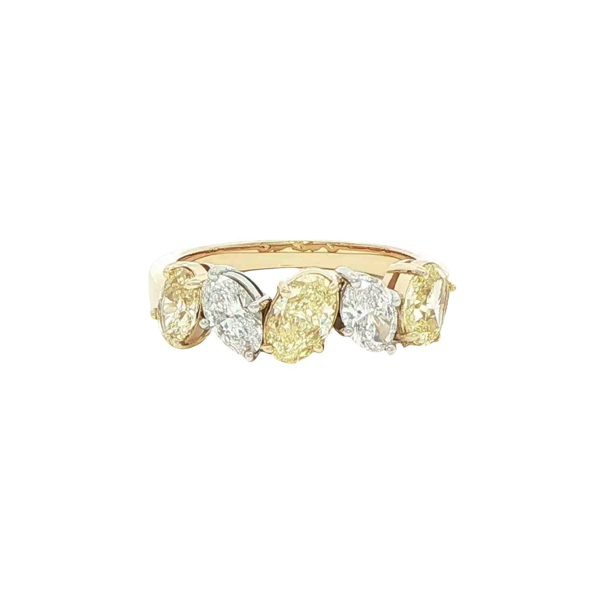 1.76 CT. Fancy Yellow Diamond and Oval Diamond Five Stone Ring in 18K Yellow and White Gold