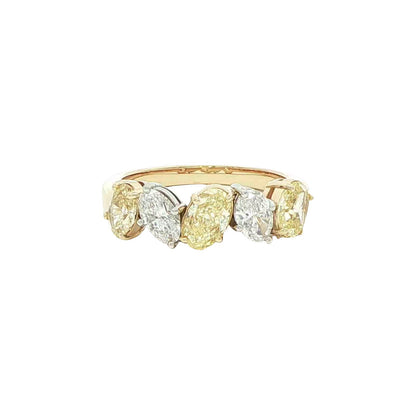 1.76 CT. Fancy Yellow Diamond and Oval Diamond Five Stone Ring in 18K Yellow and White Gold
