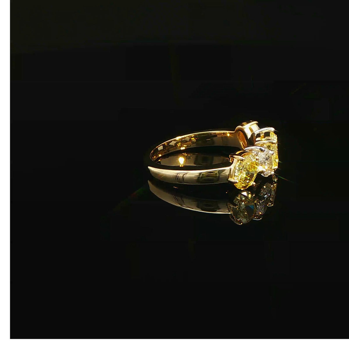 1.76 CT. Fancy Yellow Diamond and Oval Diamond Five Stone Ring in 18K Yellow and White Gold styled view