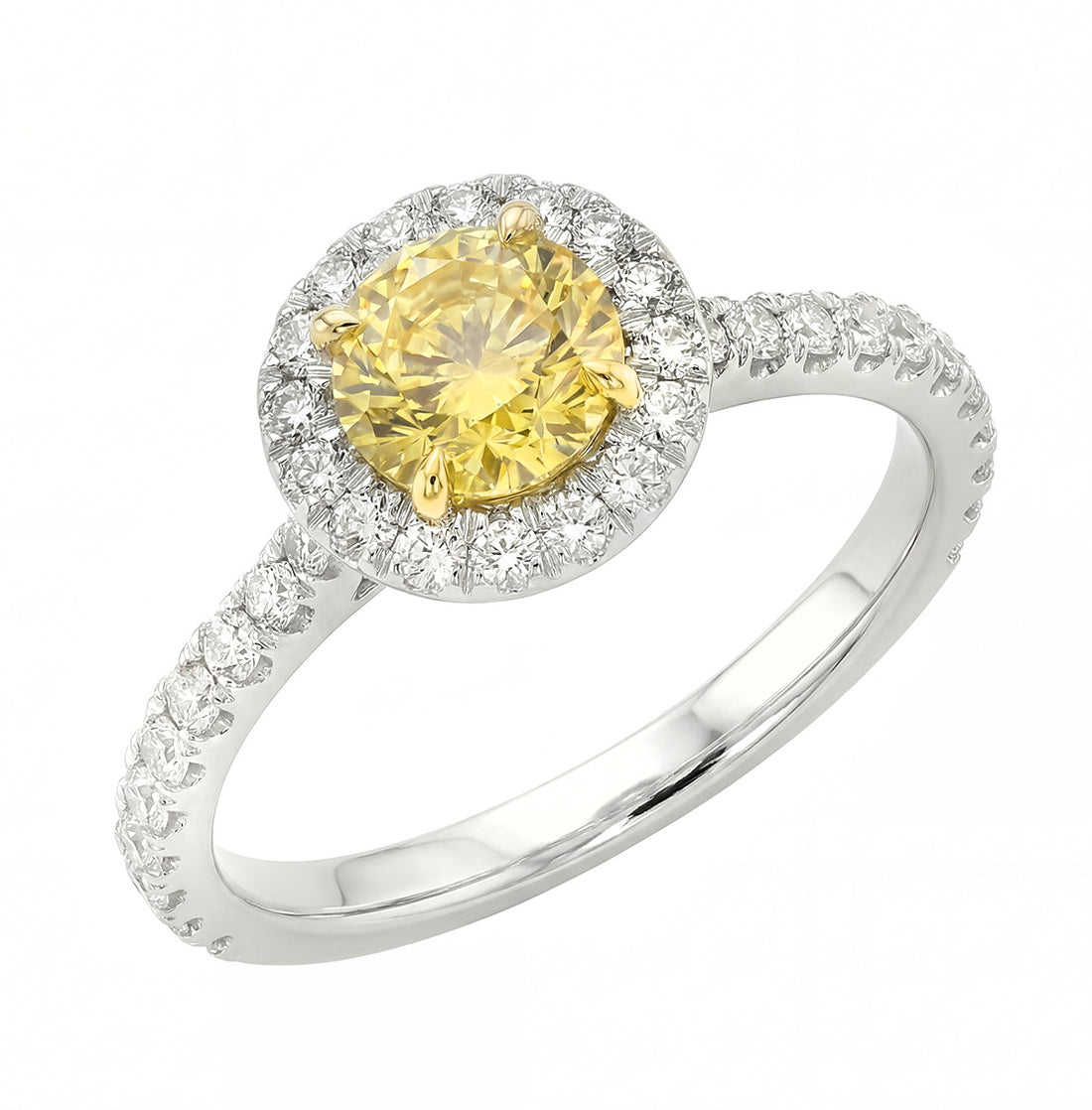 1.45ctw. Fancy Intense Yellow Diamond and White Diamond in 18K Yellow Gold and Platinum Ring