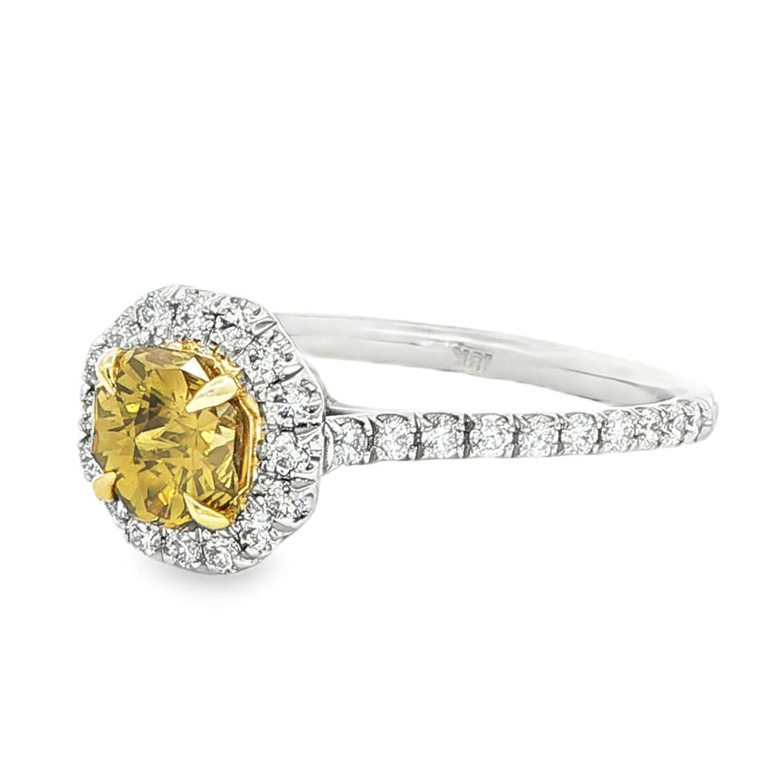 1.45ctw. Fancy Intense Yellow Diamond and White Diamond in 18K Yellow Gold and Platinum Ring - RING