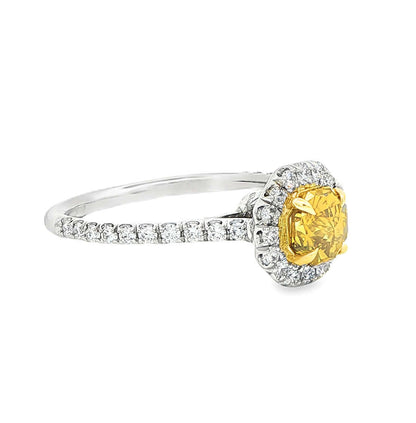 1.45ctw. Fancy Intense Yellow Diamond and White Diamond in 18K Yellow Gold and Platinum Ring - RING