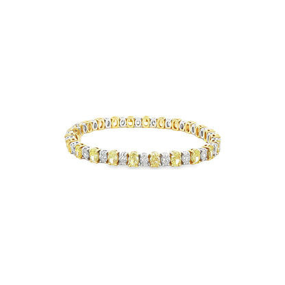 11.30 CT. Fancy Yellow and White Oval Diamond Tennis Bracelet in 18K Two Tone Gold