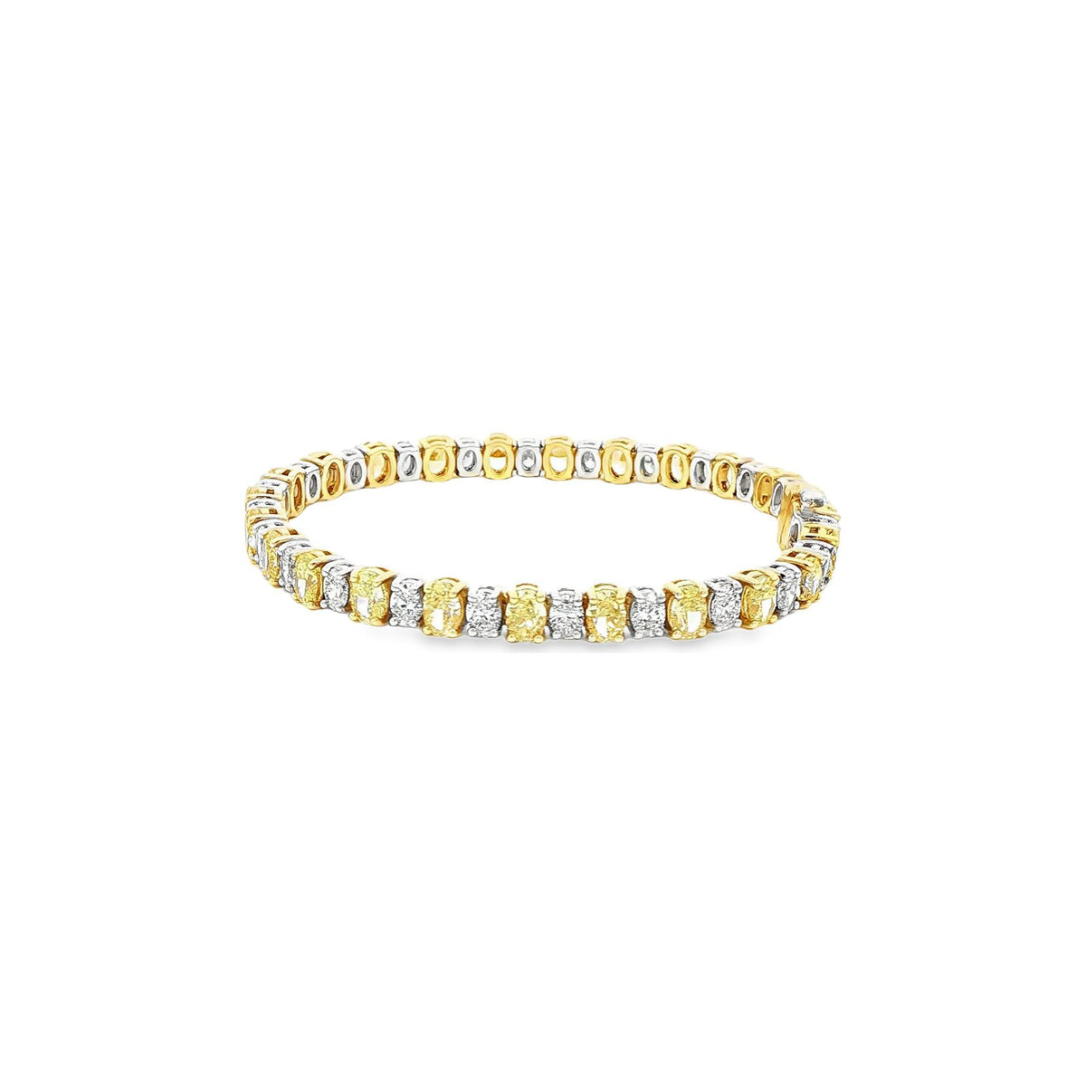 11.30 CT. Fancy Yellow and White Oval Diamond Tennis Bracelet in 18K Two Tone Gold view 3