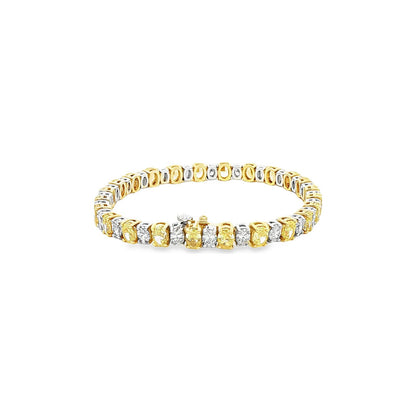 11.30 CT. Fancy Yellow and White Oval Diamond Tennis Bracelet in 18K Two Tone Gold view 4