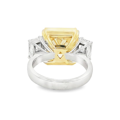 15.37 CT. Radiant Cut Fancy Light Yellow Diamond Three Stone Ring in 18K Yellow Gold and Platinum view 5