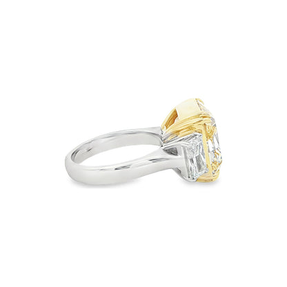 15.37 CT. Radiant Cut Fancy Light Yellow Diamond Three Stone Ring in 18K Yellow Gold and Platinum view 6