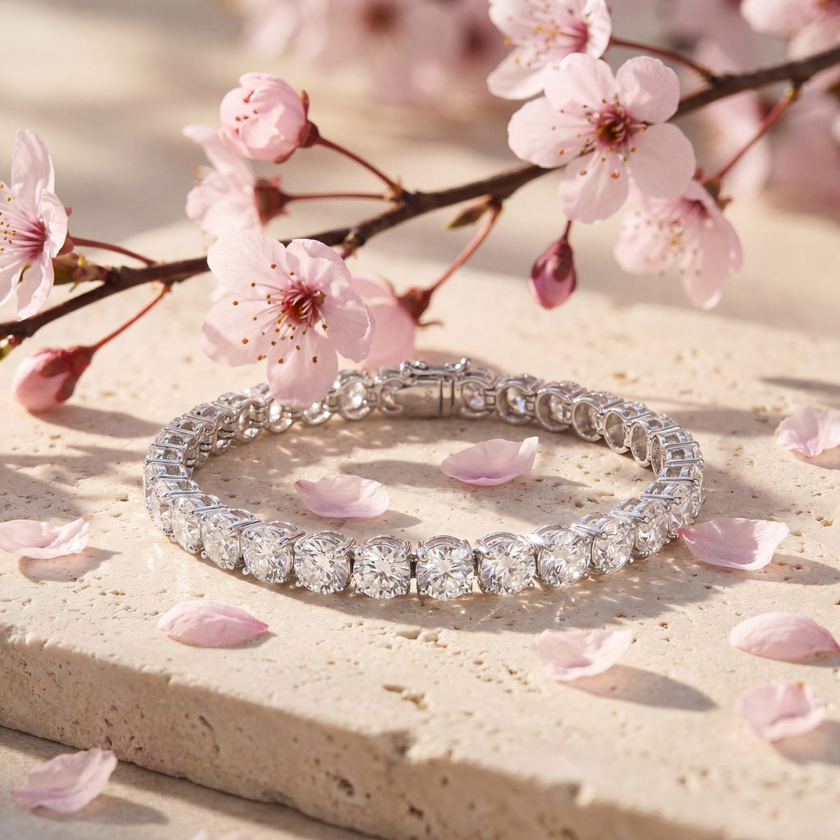 16.51 CT. GIA Certified Round Brilliant Diamond Tennis Bracelet in 14K White Gold styled view