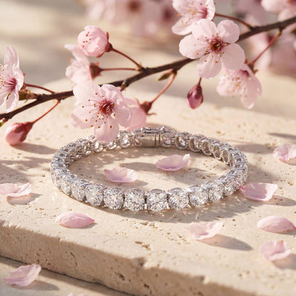 16.51 CT. GIA Certified Round Brilliant Diamond Tennis Bracelet in 14K White Gold styled view