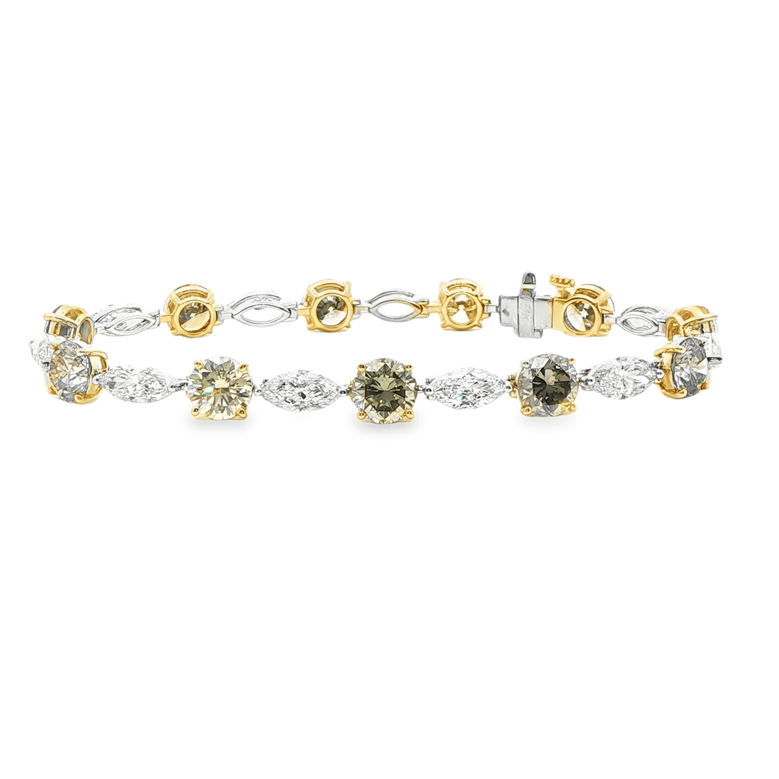 17.19ct. Marquise Cut and Brown Round Brilliant Diamond Tennis Bracelet in 14K Gold - BRACELET