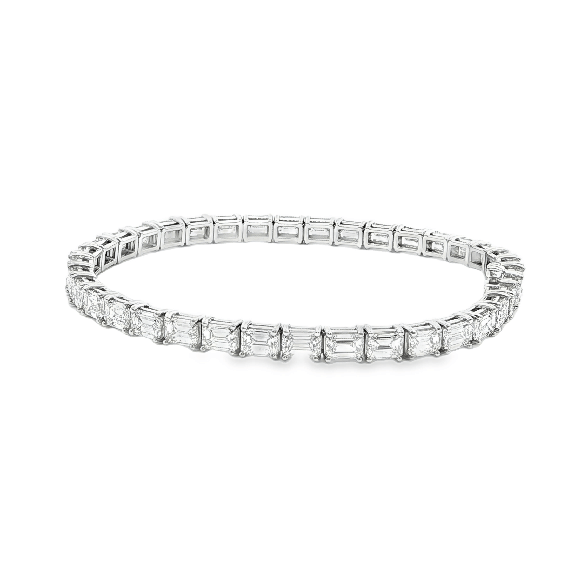 GIA Certified 11.50CTW Emerald-Cut Diamond Tennis Bracelet in 14K White Gold - BRACELET