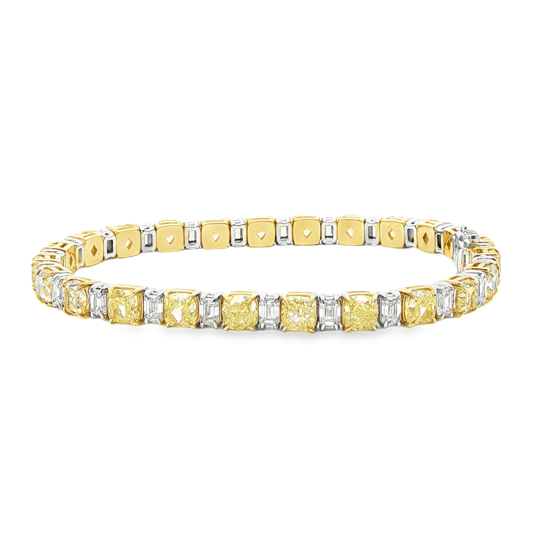 16.35Ctw. Fancy Yellow Diamond & Emerald Cut Diamond Bracelet in 18K White and Yellow Gold - BRACELET