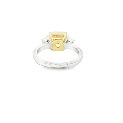 Yellow diamond three stone ring side profile in white gold