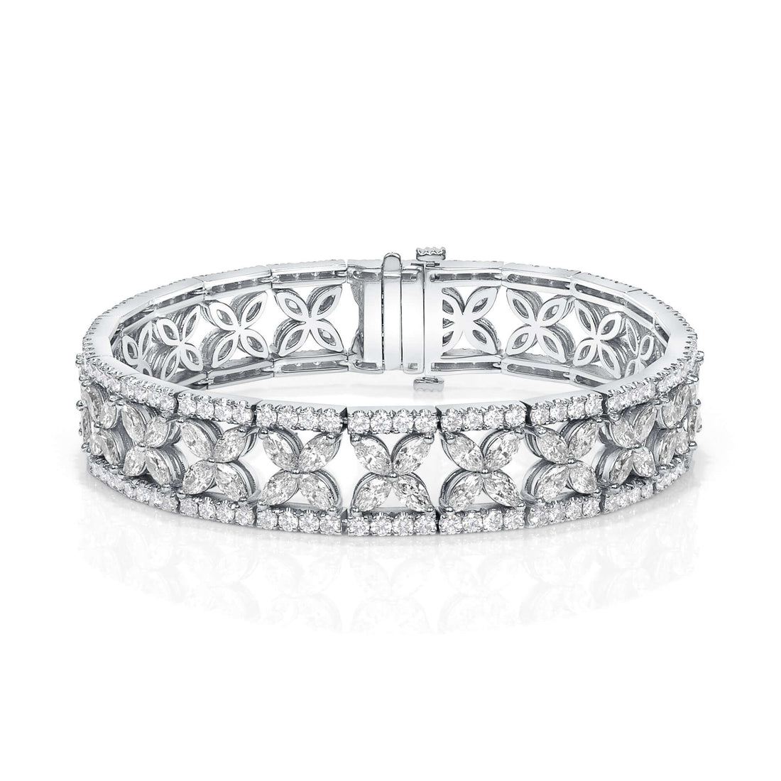 11.79 CT. Marquise Diamond and Round Brilliant Diamond Bangle in 14K White Gold - Clasp Bracelet
