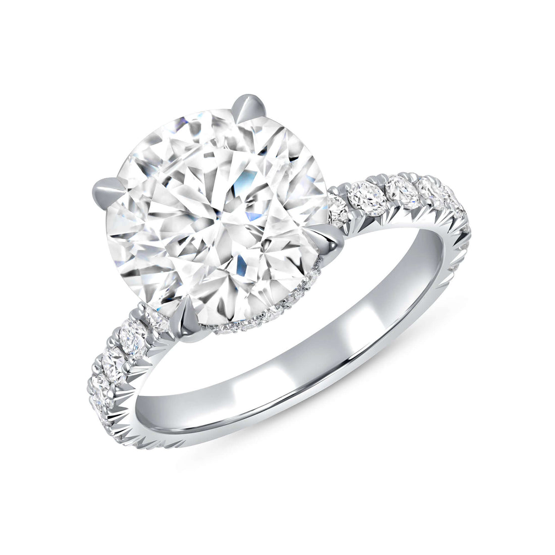 3.03 CT. Round Brilliant Solitaire Diamond Pavé Engagement Ring in Platinum - Engagement Rings