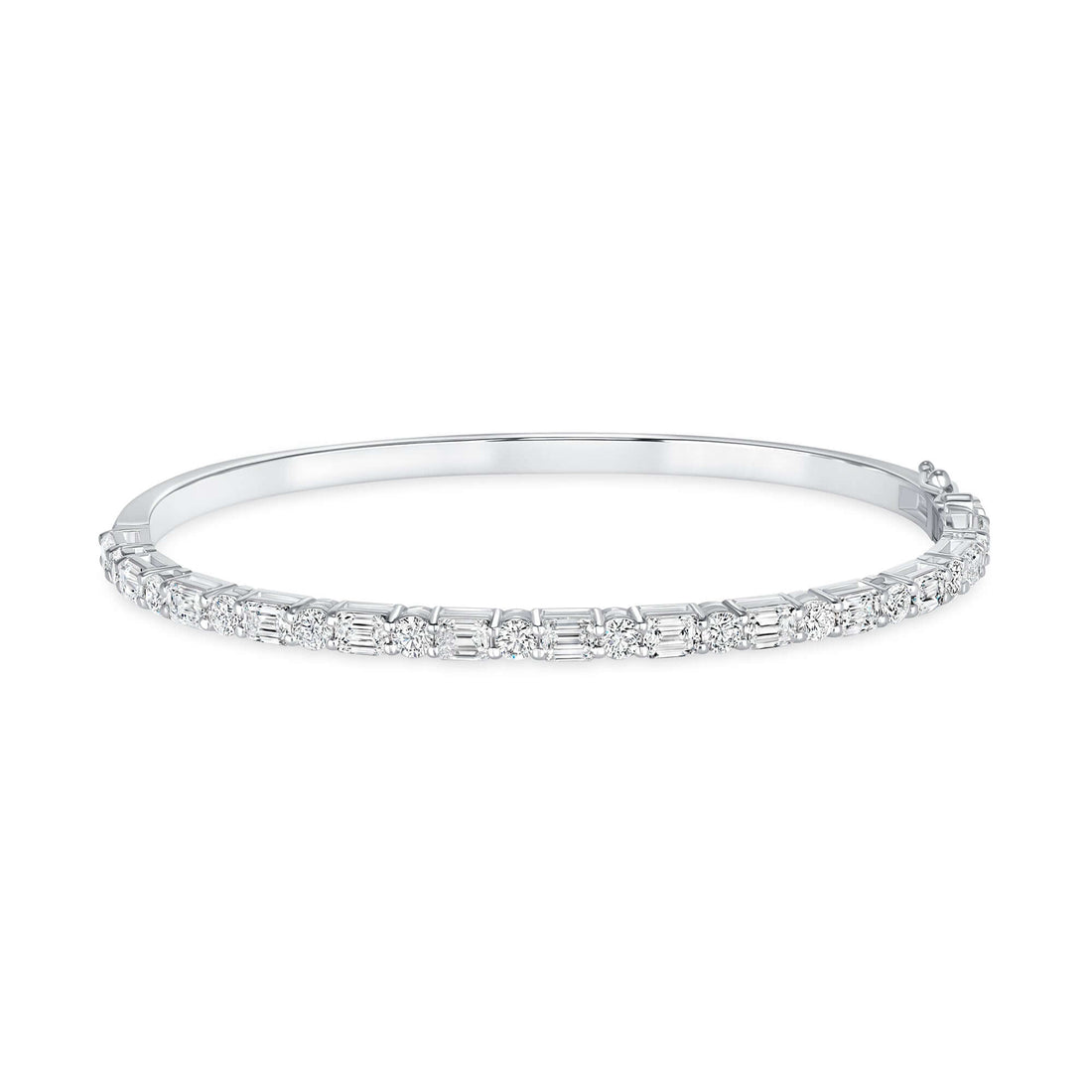 3.63 CT. Round Brilliant and Emerald Cut Diamond Prong set Bangle in 14K White Gold - BANGLE