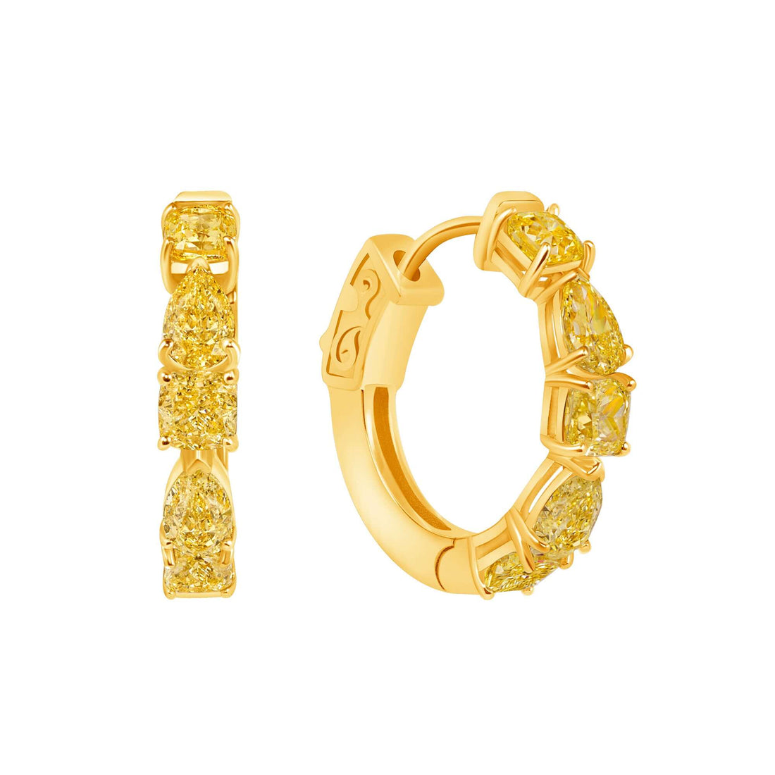 3.10 CT. Fancy Yellow Mixed Cut Diamond Hoop Earrings - HOOP EARRING