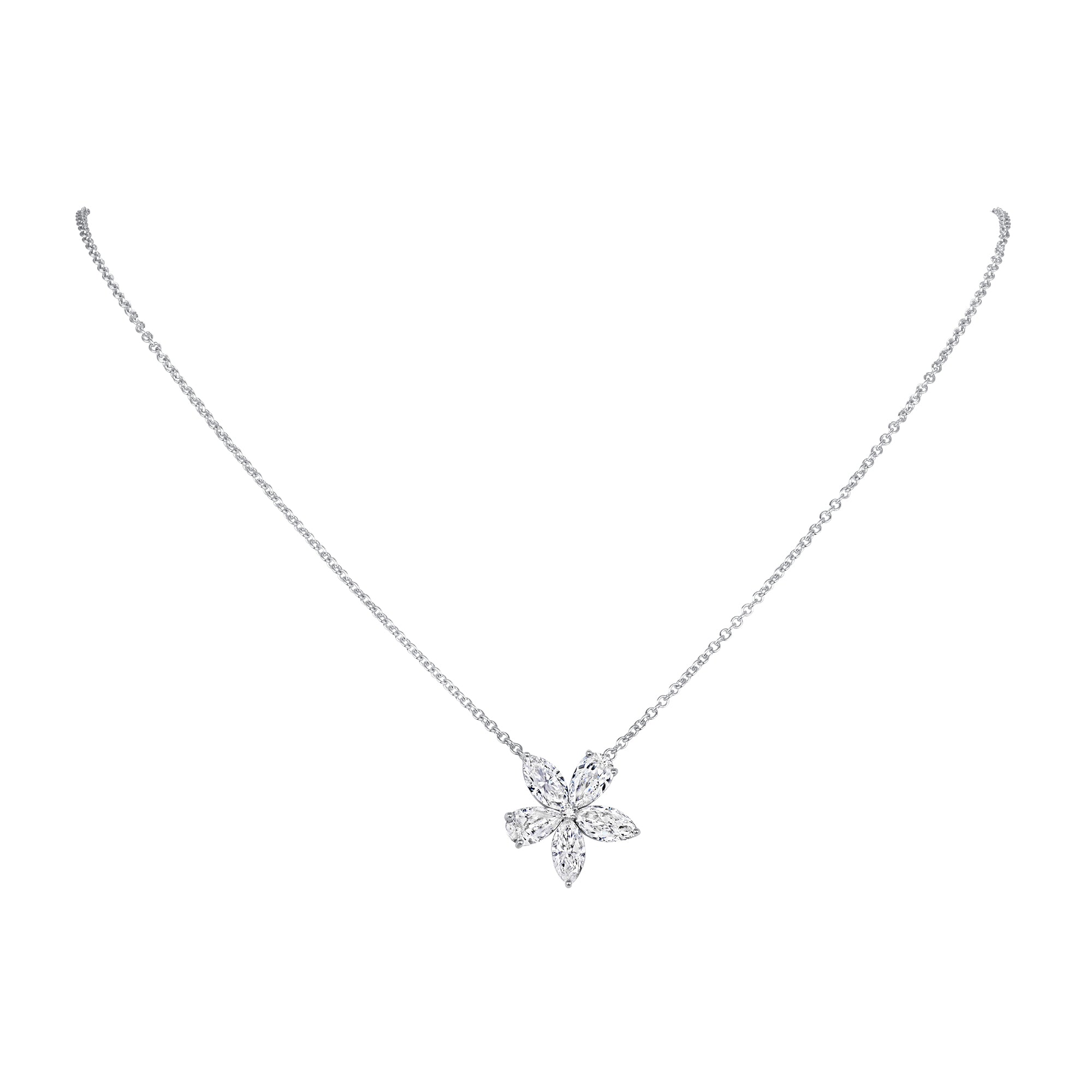 Marquise and Pear Diamond Petal Pendant Necklace in White Gold