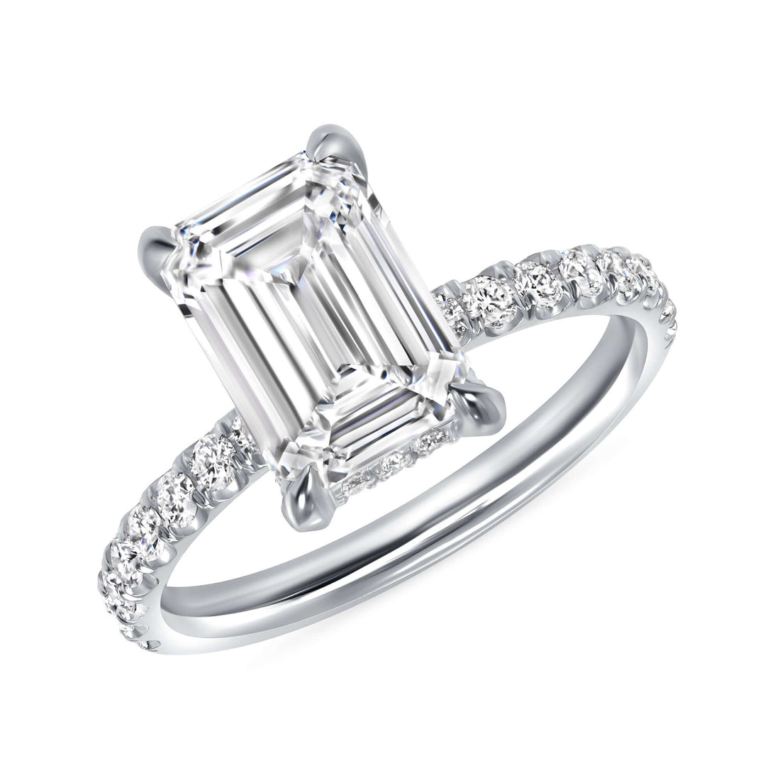 2.0 CT. Emerald Cut Hidden Halo Diamond Pave Engagement Ring in Platinum - Engagement Rings