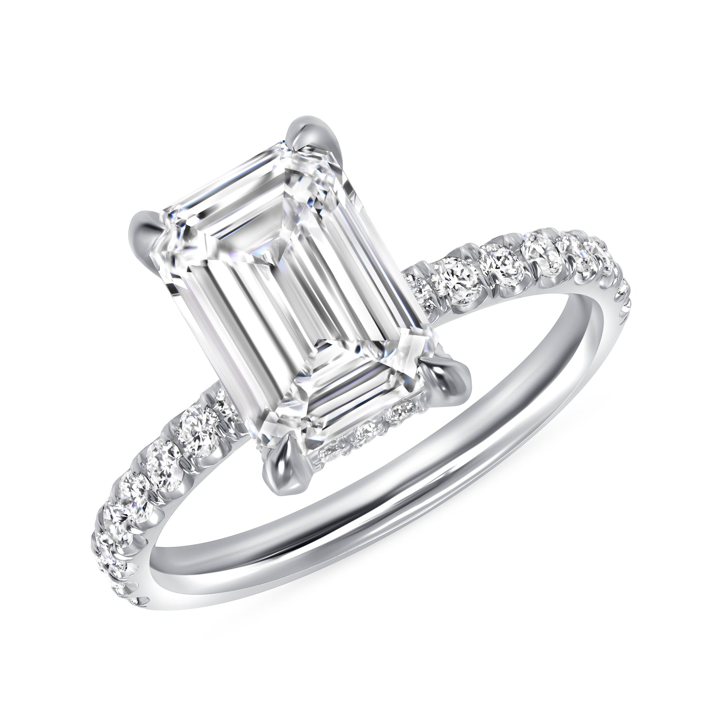 2.0 CT. Emerald Cut Hidden Halo Diamond Pave Engagement Ring in Platinum