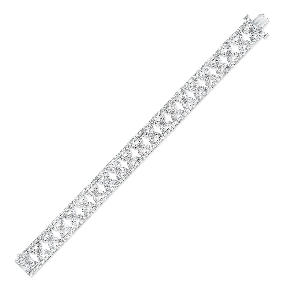 11.79 CT. Marquise Diamond and Round Brilliant Diamond Bangle in 14K White Gold - Clasp Bracelet