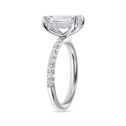 2.0 CT. Emerald Cut Hidden Halo Diamond Pave Engagement Ring in Platinum