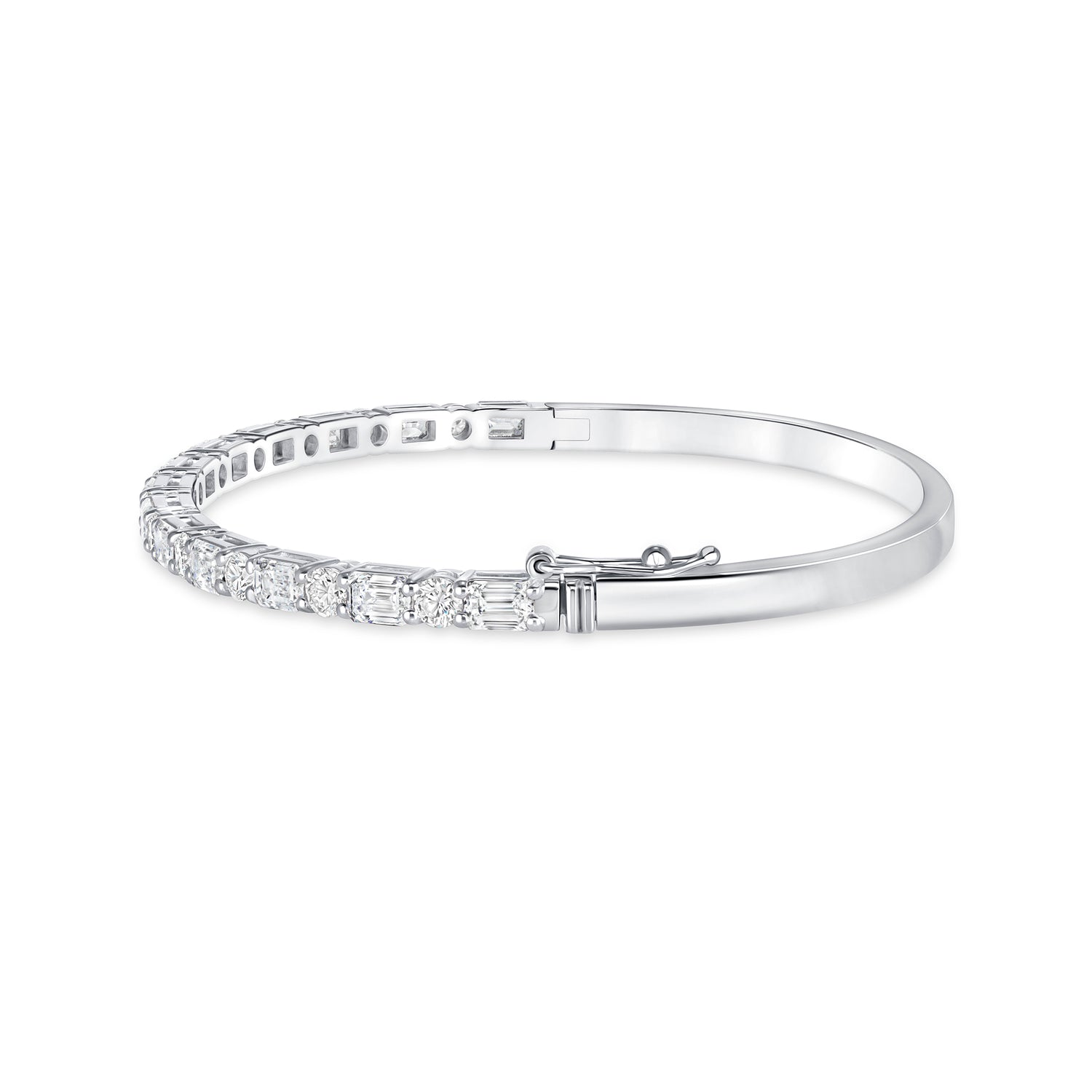 2.66 CT. Round Brilliant and Emerald Cut Diamond Prong set Bangle in 14K White Gold