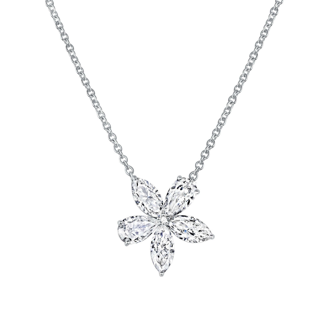 Marquise and Pear Diamond Petal Pendant Necklace in White Gold - Pendant Necklace