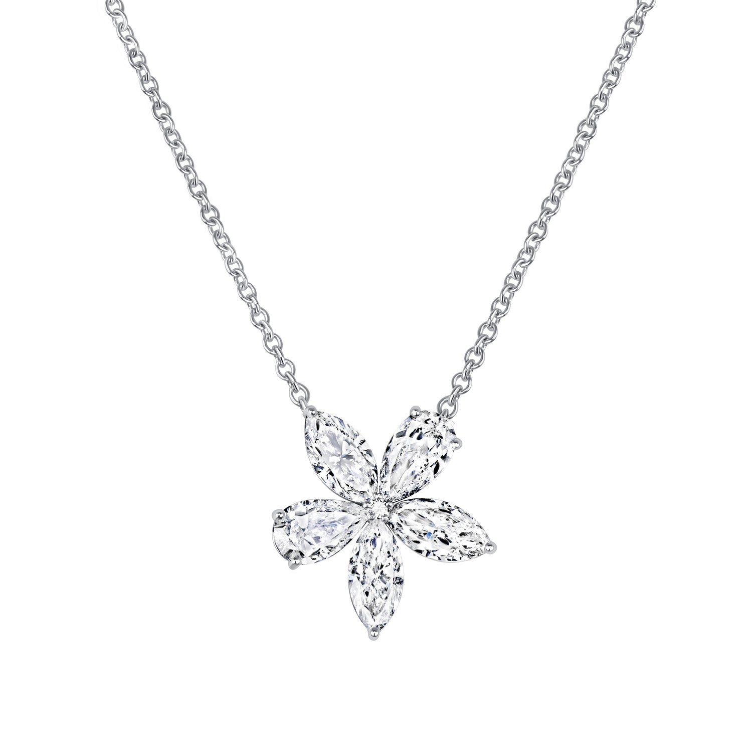 Marquise and Pear Diamond Petal Pendant Necklace in White Gold