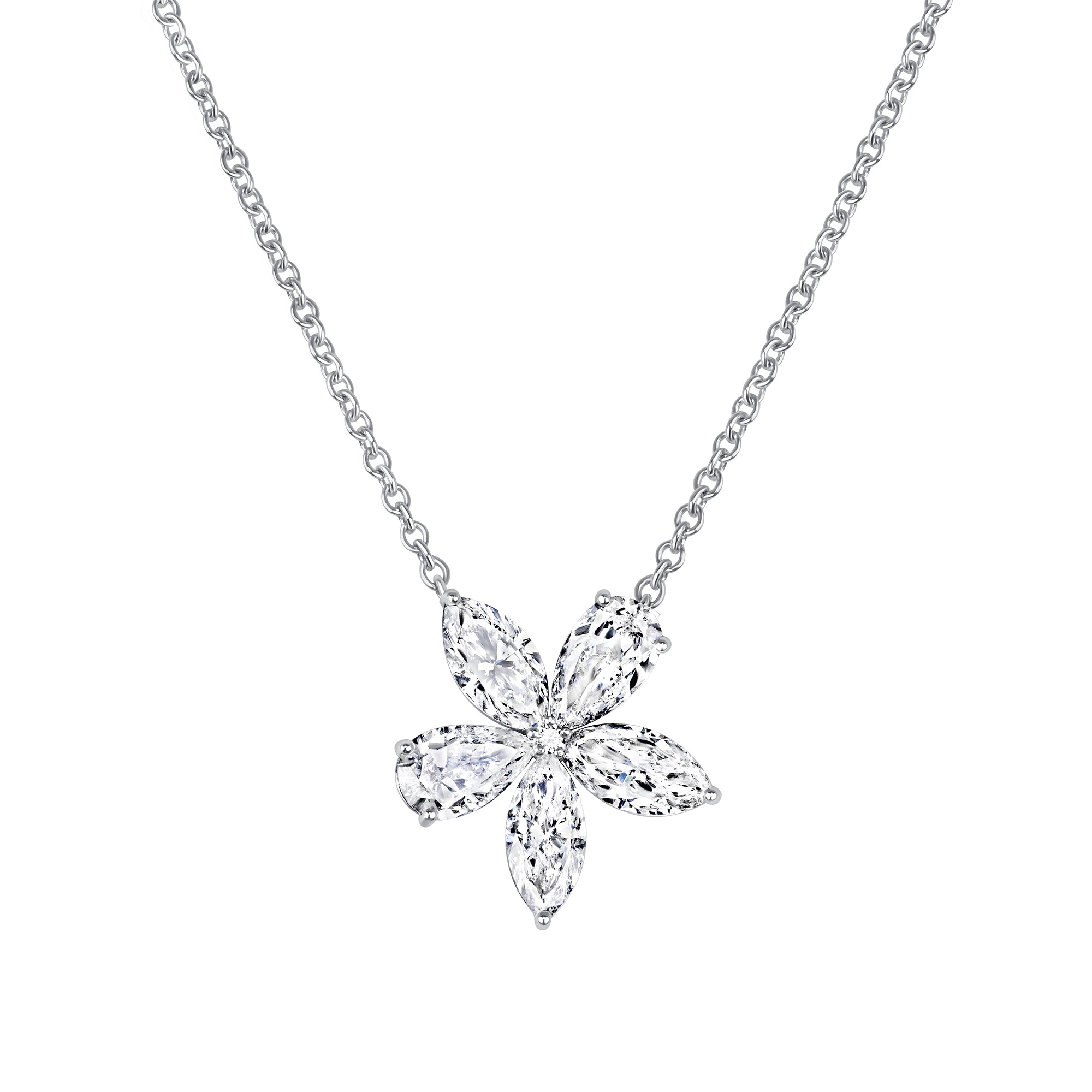 Marquise and Pear Diamond Petal Pendant Necklace in White Gold